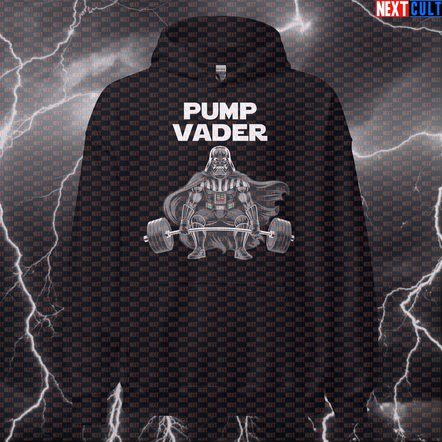 Pump Vader Gym Villain Hoodie | Star Wars Gym Meme Hooded Sweatshirt | Sci-Fi Workout Jumper Bodybuilding Darth Vader Films Fitness Gym Powerlifting Pump Cover Star Wars Workout Next Cult Brand