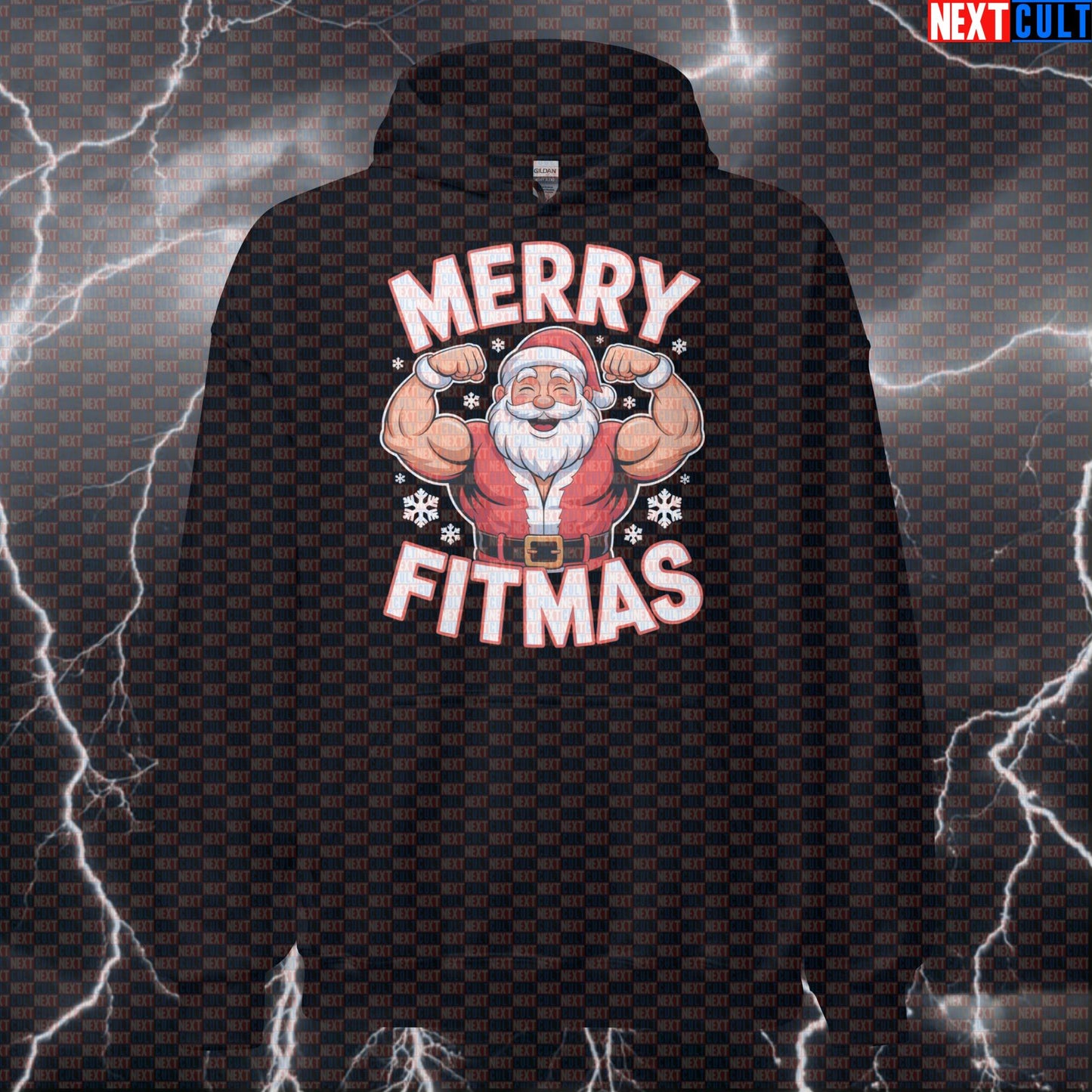 Merry Fitmas Gym Hoodie | Funny Santa Claus Workout Hoodie For Lifters | Festive Fitness Meme Pullover Bodybuilding Christmas Fitness Gym Pump Cover Workout Next Cult Brand