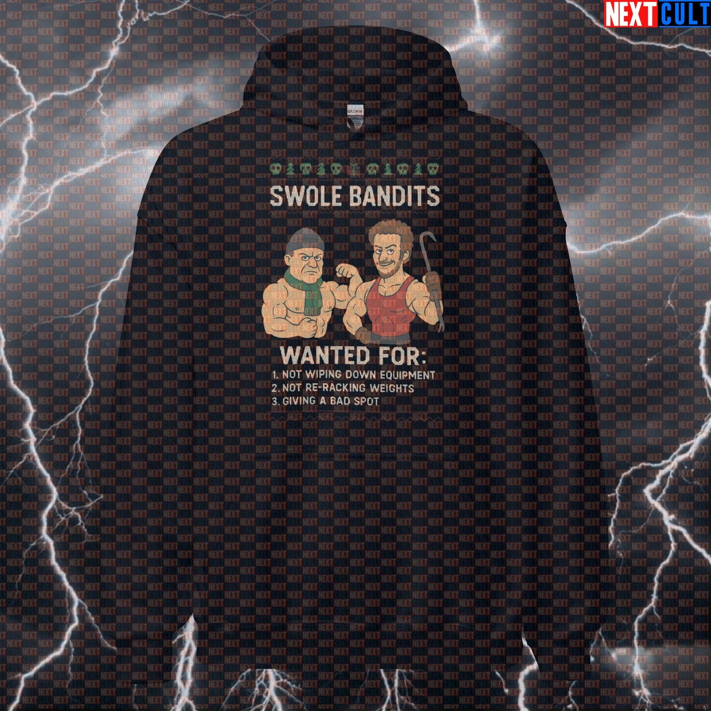 Swole Bandits Home Alone Gym Hoodie | Funny Christmas Fitmas Meme Workout Hoodie | Festive Liftmas Pump Cover Hoodies Bodybuilding Christmas Films Fitness Gym Powerlifting Pump Cover Workout Next Cult Brand