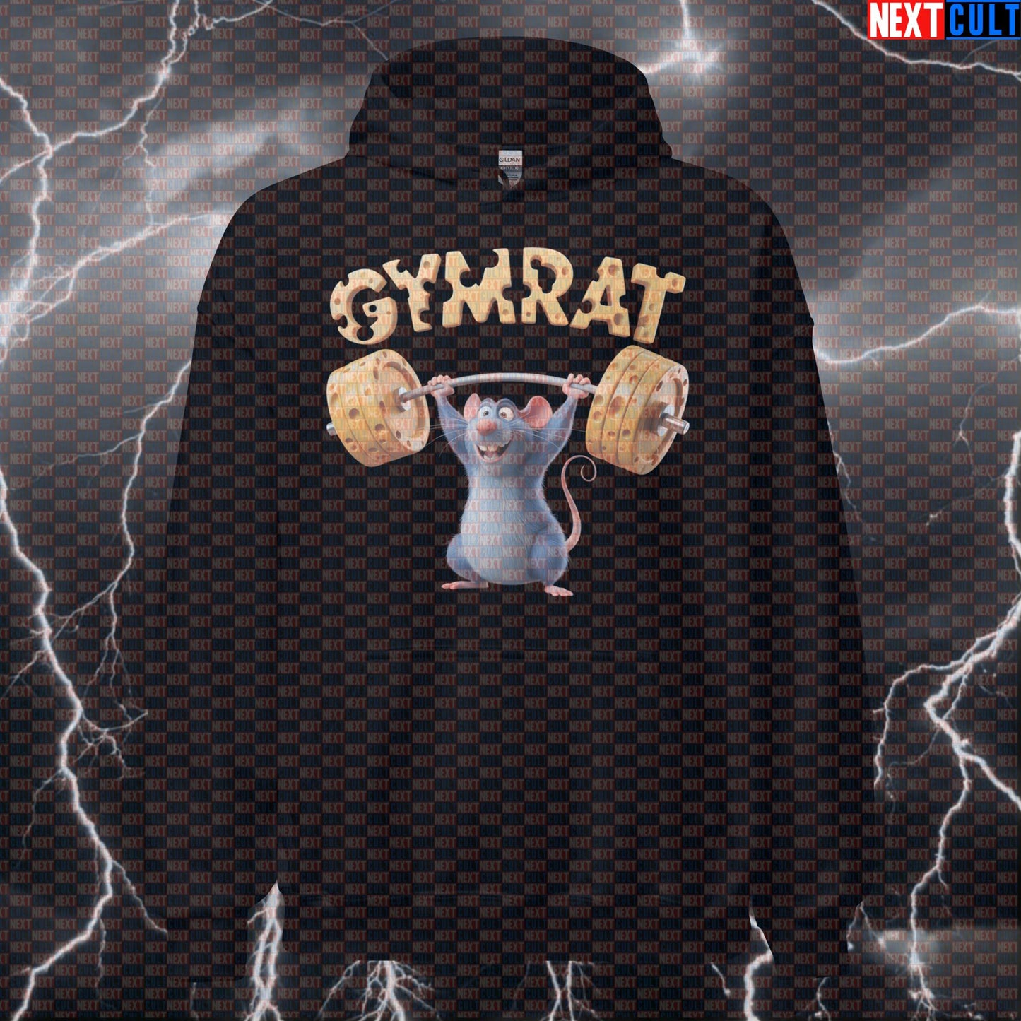 Gym Rat Hoodie | Funny Ratatouille Meme Workout Hoodie For Lifters | Cheese Barbell Pump Cover Hoodies Bodybuilding Films Fitness Gym Gymrat Powerlifting Pump Cover Workout Next Cult Brand