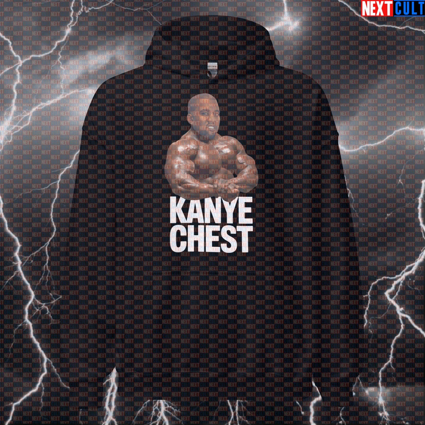 Kanye Chest Funny Gym Hoodie | Bodybuilding Rap Parody Pullover | Chest Day Hooded Sweatshirt Hoodies Bodybuilding Fitness Gym Hip Hop Kanye West Pump Cover Workout Next Cult Brand