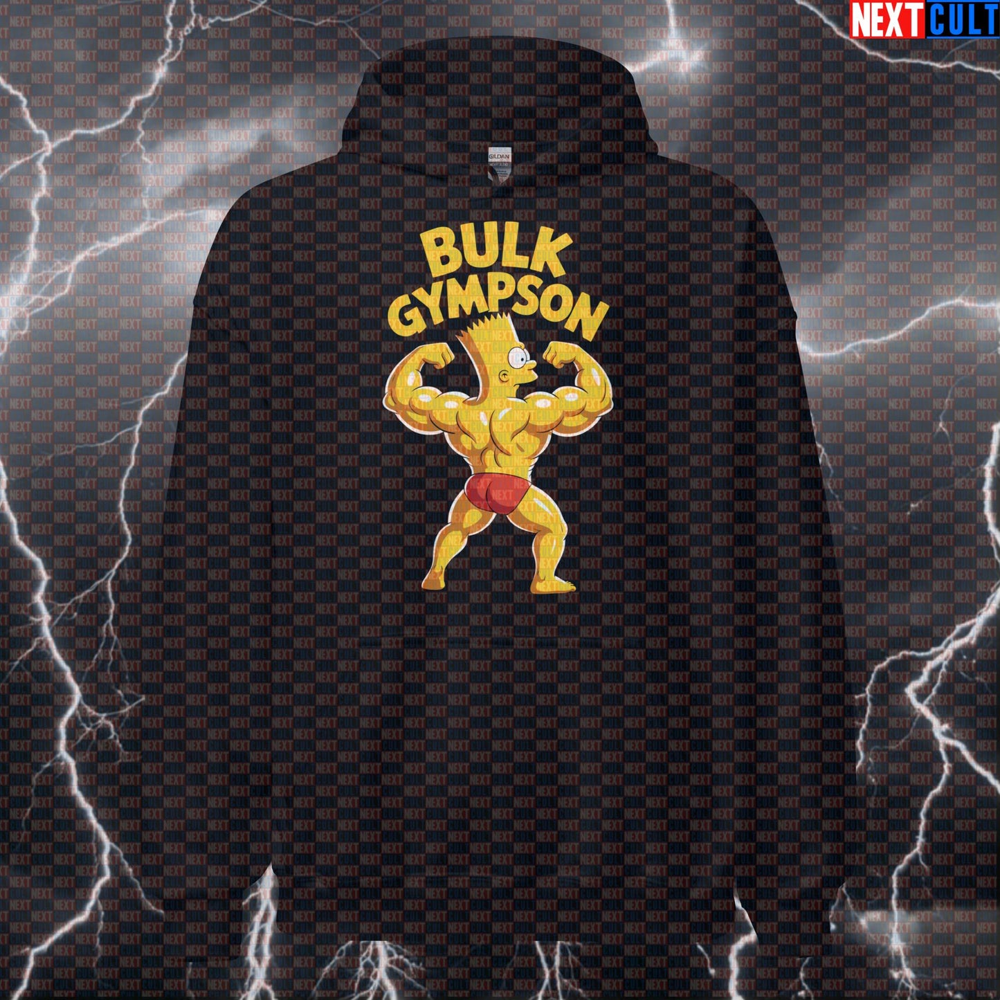 Bulk Gympson Gym Hoodie | Funny Bart Simpson Bulking Meme Workout Hoodie | Fitness Pullover Bodybuilding Fitness Gym Pump Cover The Simpsons TV Workout Next Cult Brand