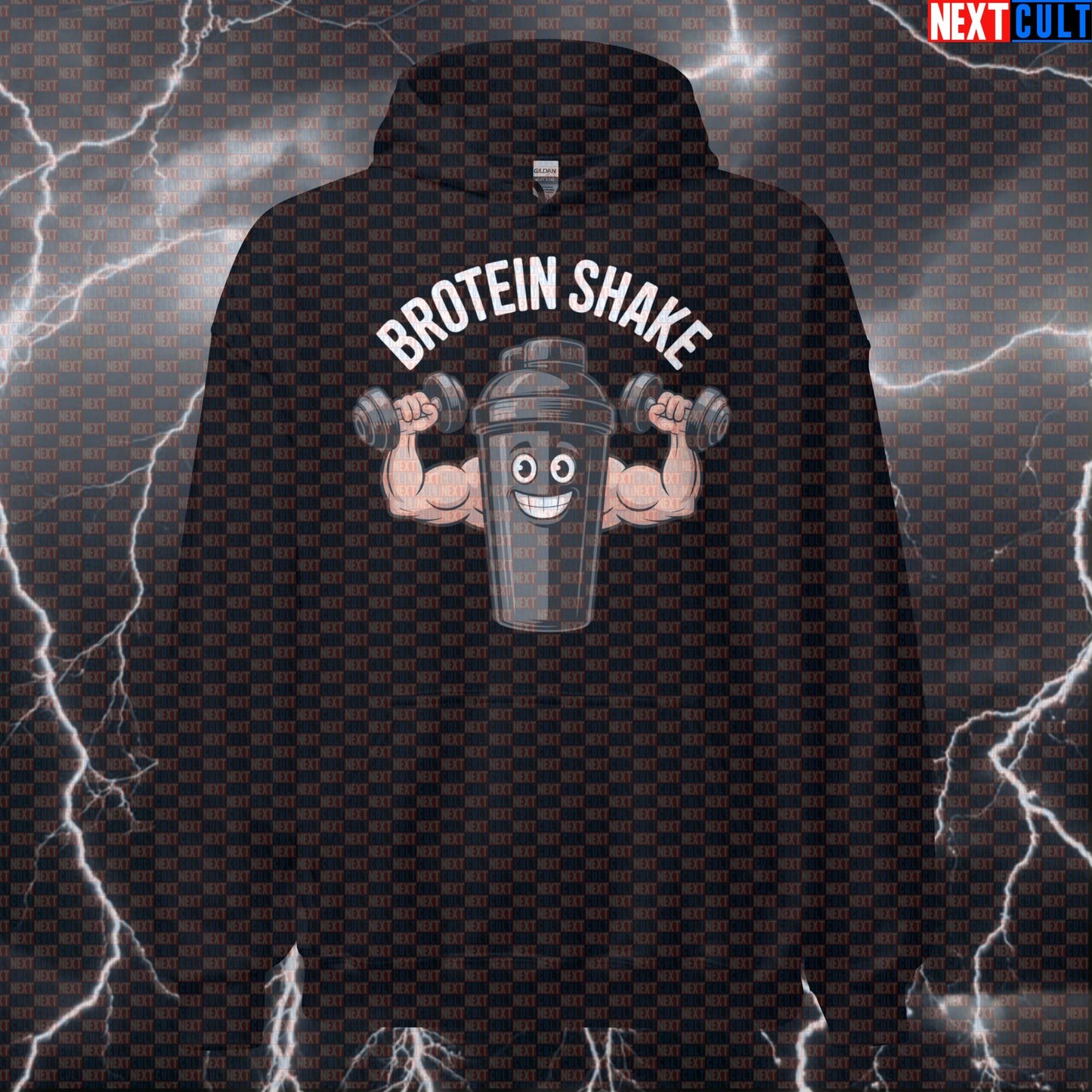 Brotein Shake Gym Hoodie | Funny Workout Hoodie For Bros & Lifters | Gym Meme Hooded Sweatshirt Pullover Bodybuilding Fast Food Fitness Gym Pump Cover Workout Next Cult Brand