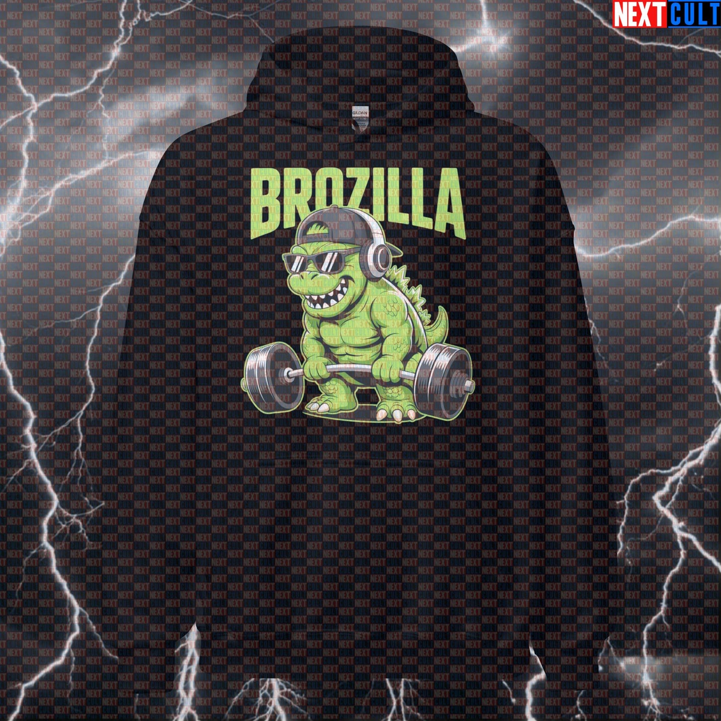 Brozilla Gym Hoodie | Funny Godzilla Gym Meme Workout Hoodie For Lifters | Monster Gains Pullover Bodybuilding Fitness Gym Leg Day Powerlifting Pump Cover Workout Next Cult Brand