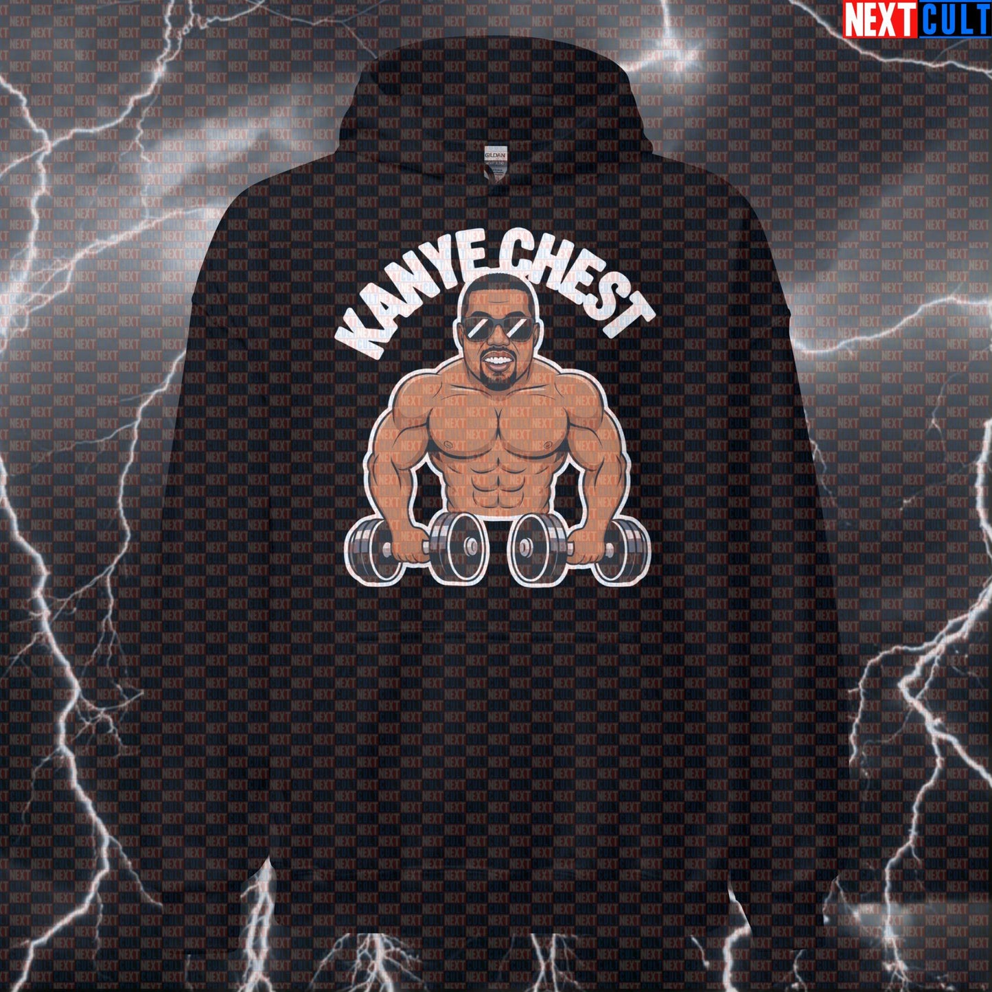 Kanye Chest Gym Hoodie | Funny Chest Day Pump Cover Hooded Sweatshirt | Gym Meme Workout Pullover Bodybuilding Fitness Gym Hip Hop Kanye West Pump Cover Workout Next Cult Brand