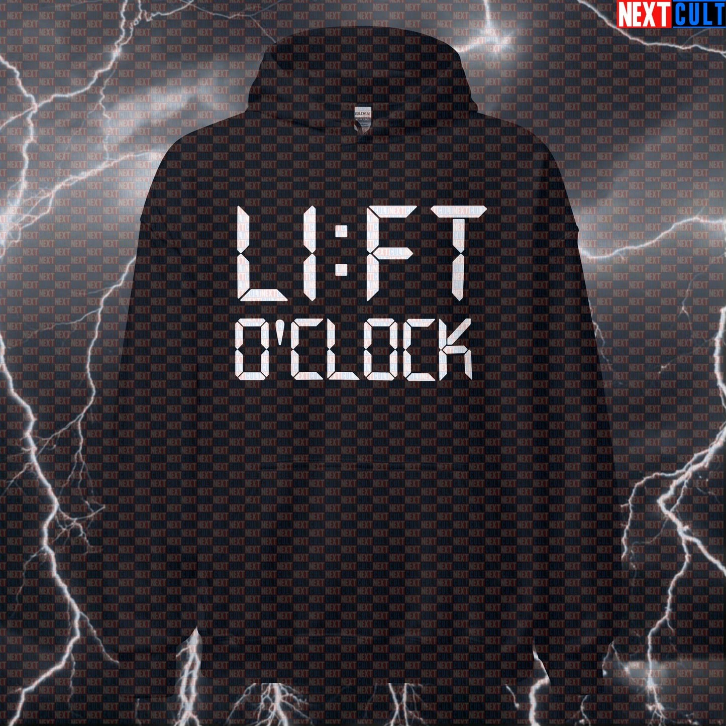 Lift O'Clock Gym Hoodie | Funny Workout Hoodie For Bodybuilding & Powerlifting | Gym Meme Pullover Bodybuilding Fitness Gym Powerlifting Pump Cover Workout Next Cult Brand