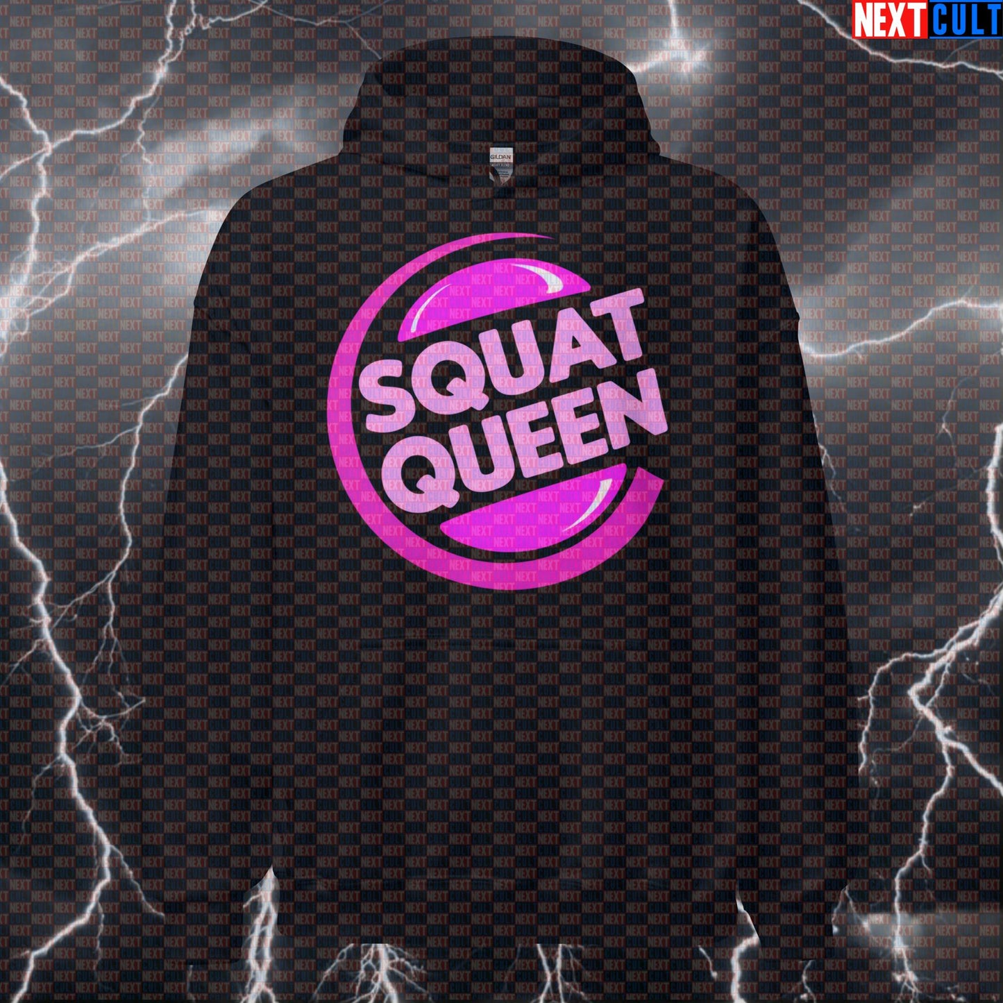 Squat Queen Gym Hoodie | Funny Burger King Parody Workout Hoodie | Leg Day Pump Cover Pullover Bodybuilding Fast Food Fitness Gym Leg Day Powerlifting Pump Cover Workout Next Cult Brand