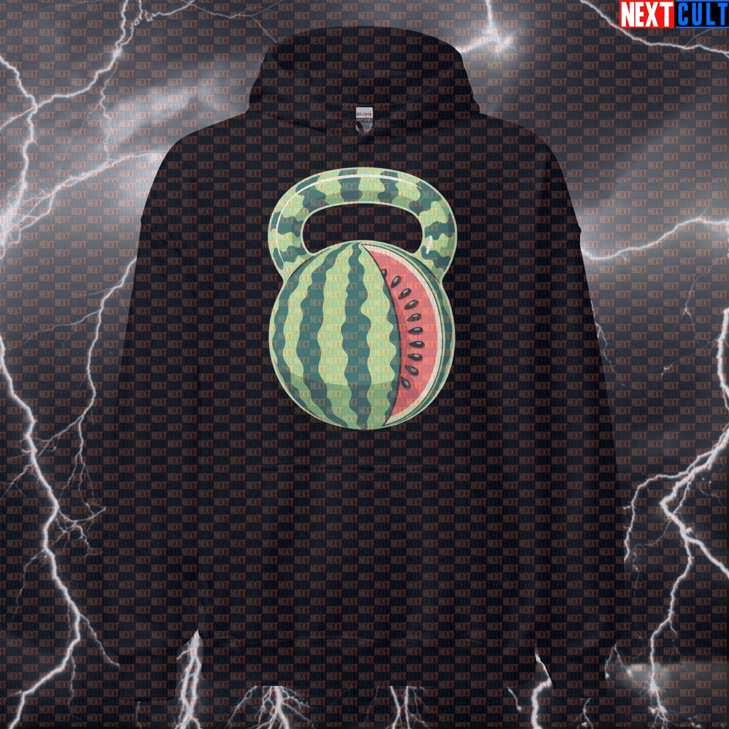 Watermelon Kettlebell Funny Gym Hoodie - Fruit Themed Workout Hooded Sweatshirt Pullover Fast Food Fitness Gym Kettlebell Pump Cover Workout Next Cult Brand