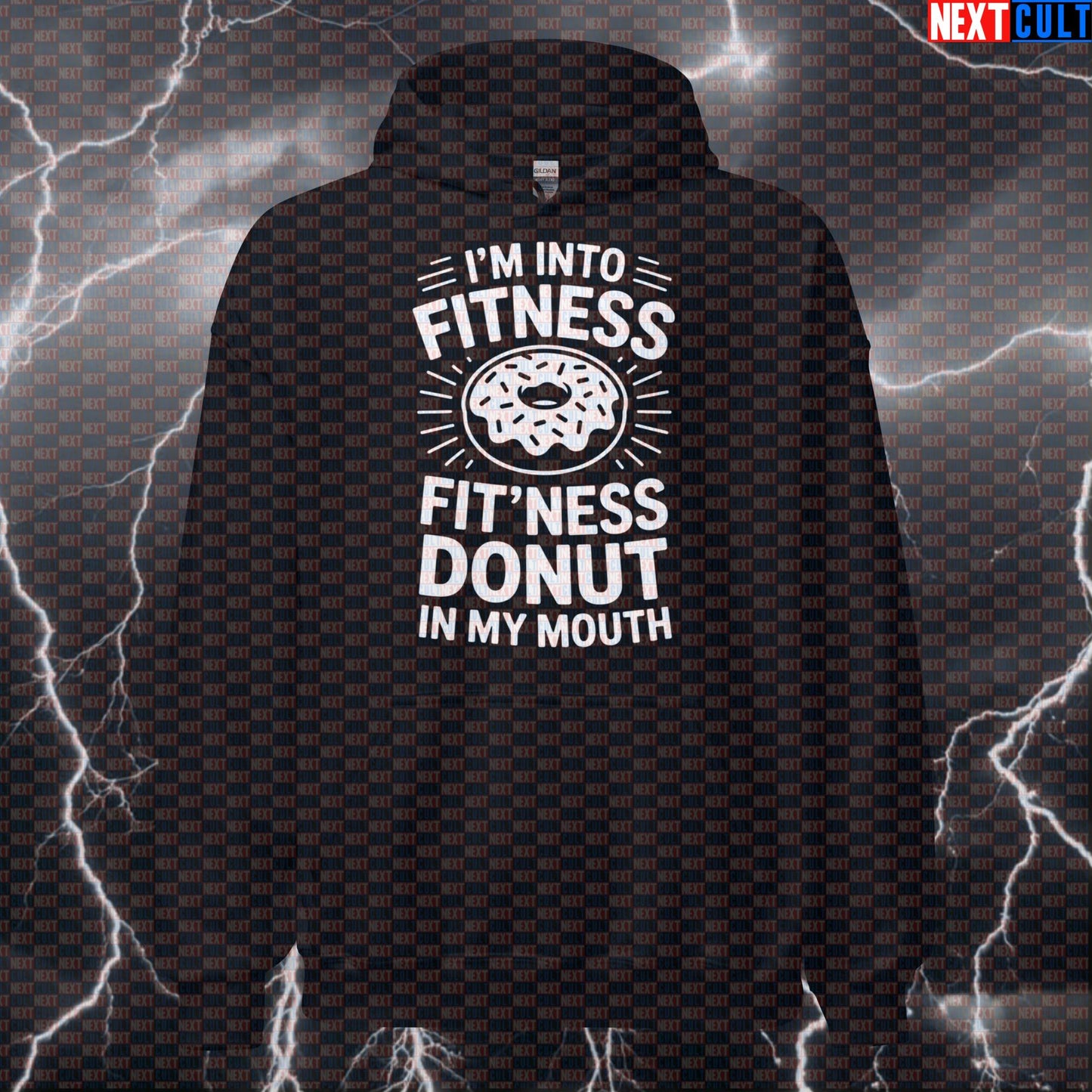 Unisex HoodieI'm Into Fitness Fitness Donut Hoodie - Funny Gym Donut Meme Hooded Sweatshirt Pullover Bulking Donuts Fast Food Fitness Gym Pump Cover Workout Next Cult Brand
