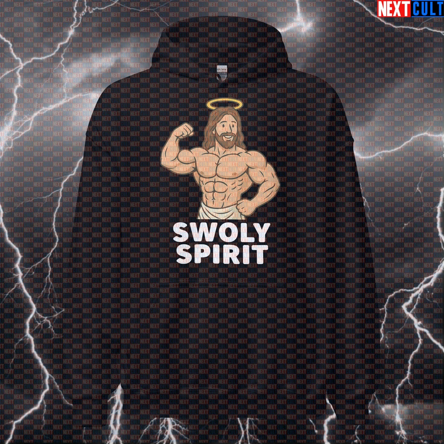 Swoly Spirit Gym Hoodie | Jesus Christ Bodybuilding Funny Workout Pullover Bodybuilding Easter Fitness Gym Jesus Pump Cover Workout Next Cult Brand