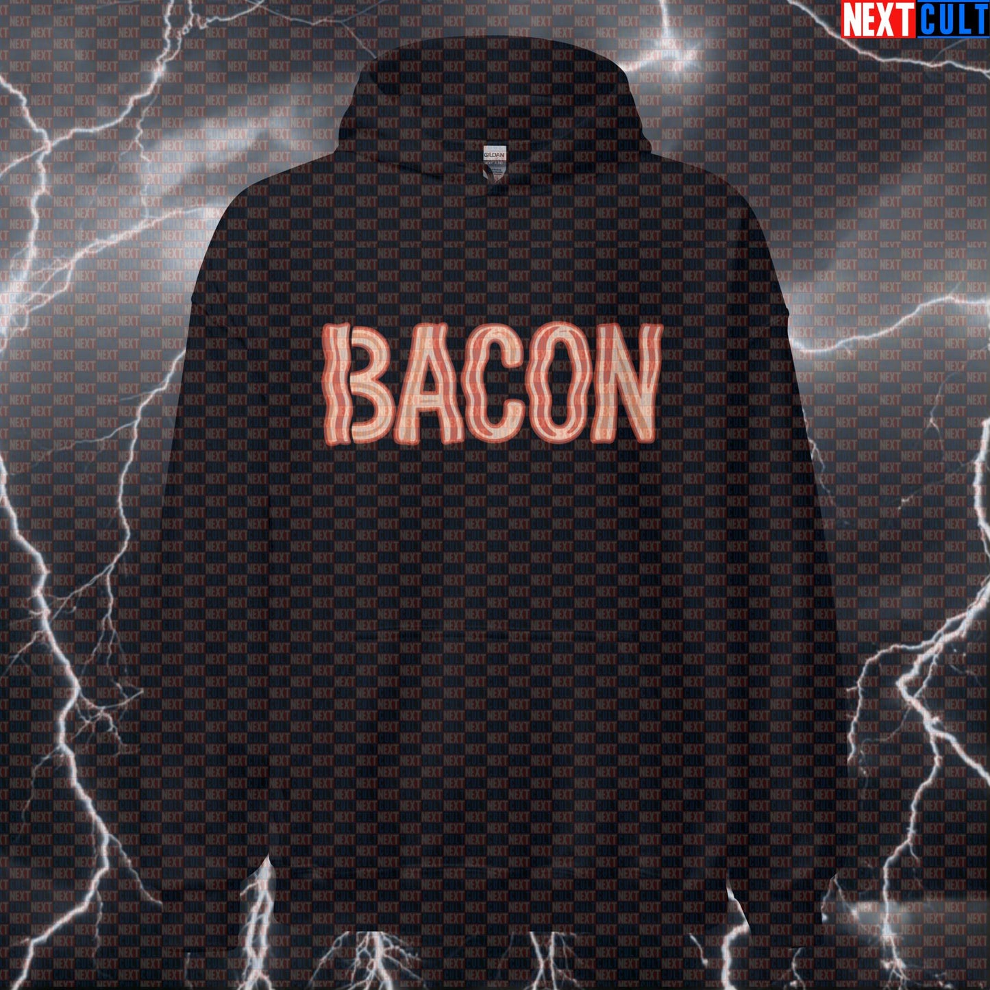 Powered By Bacon Funny Gym Hoodie | Hooded Workout Pullover for Lifters & Fitness Hoodies Bodybuilding Bulking Fast Food Fitness Gym Pump Cover Workout Next Cult Brand