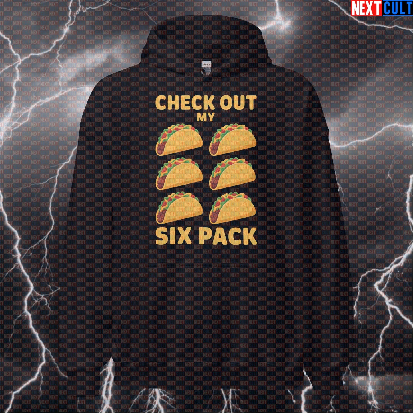 Check Out My Six Pack Tacos Funny Gym Hoodie - Taco Six Pack Hooded Sweatshirt Pullover Hoodies Bodybuilding Bulking Fast Food Fitness Gym Pump Cover Workout Next Cult Brand