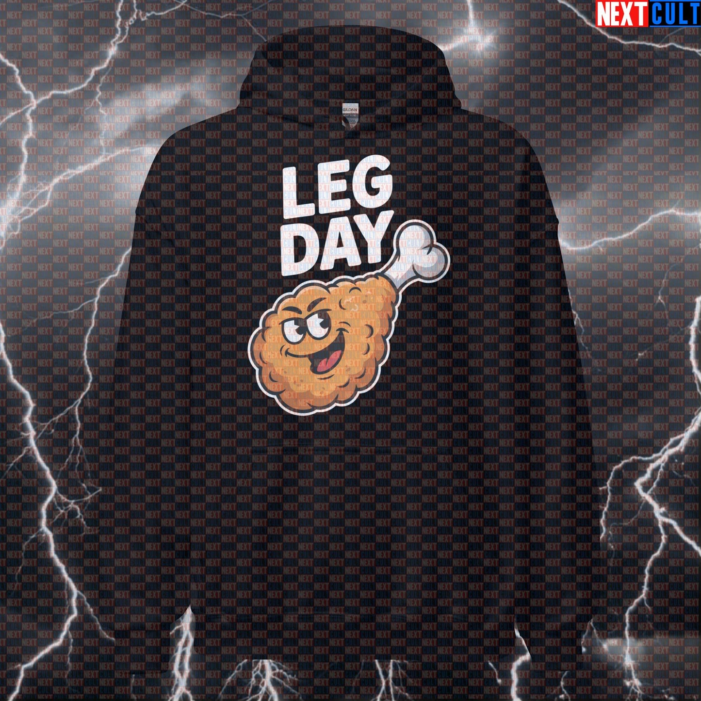 Fried Chicken Gains Funny Gym Hoodie - Thanksgiving Leg Day Meme Hooded Sweatshirt Pullover Hoodies Fast Food Fitness Gym Leg Day Pump Cover Thanksgiving Workout Next Cult Brand