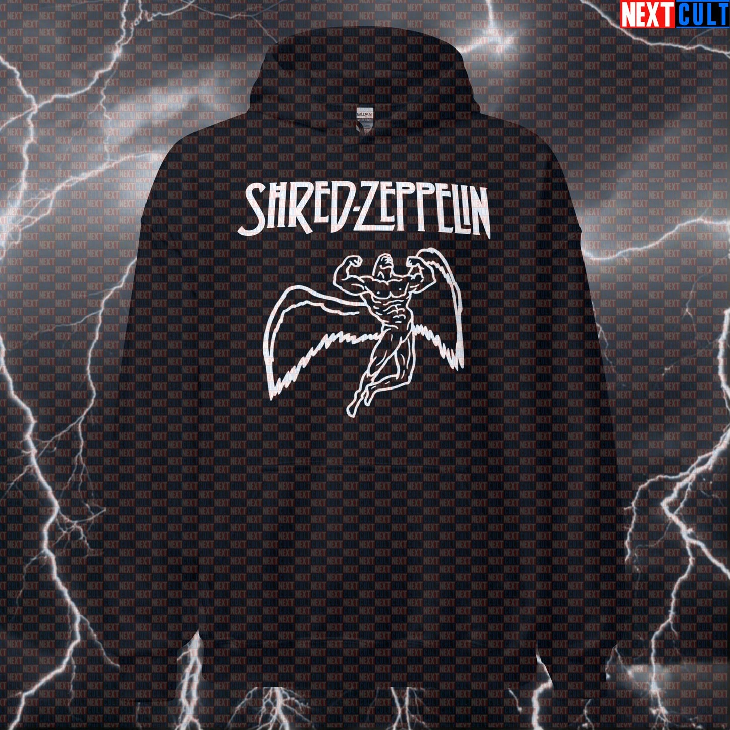 Shred Zeppelin Funny Gym Hoodie - Heavy Metal Pump Cover Hooded Sweatshirt for Lifters Bodybuilding Fitness Gym Led Zeppelin Pump Cover Rock Music Workout Next Cult Brand