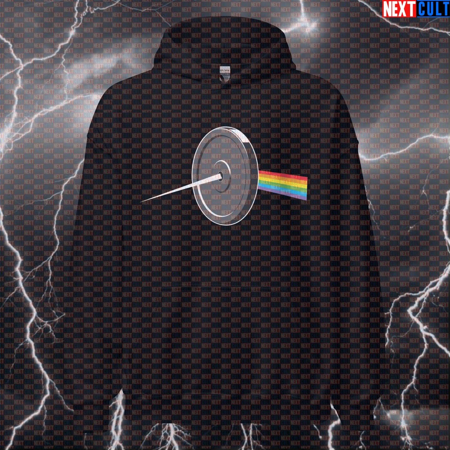 The Dark Side of the Weight Plate Hoodie | Pink Floyd Gym Parody Hooded Sweatshirt Bodybuilding Fitness Gym Pink Floyd Powerlifting Pump Cover Rock Music Workout Next Cult Brand