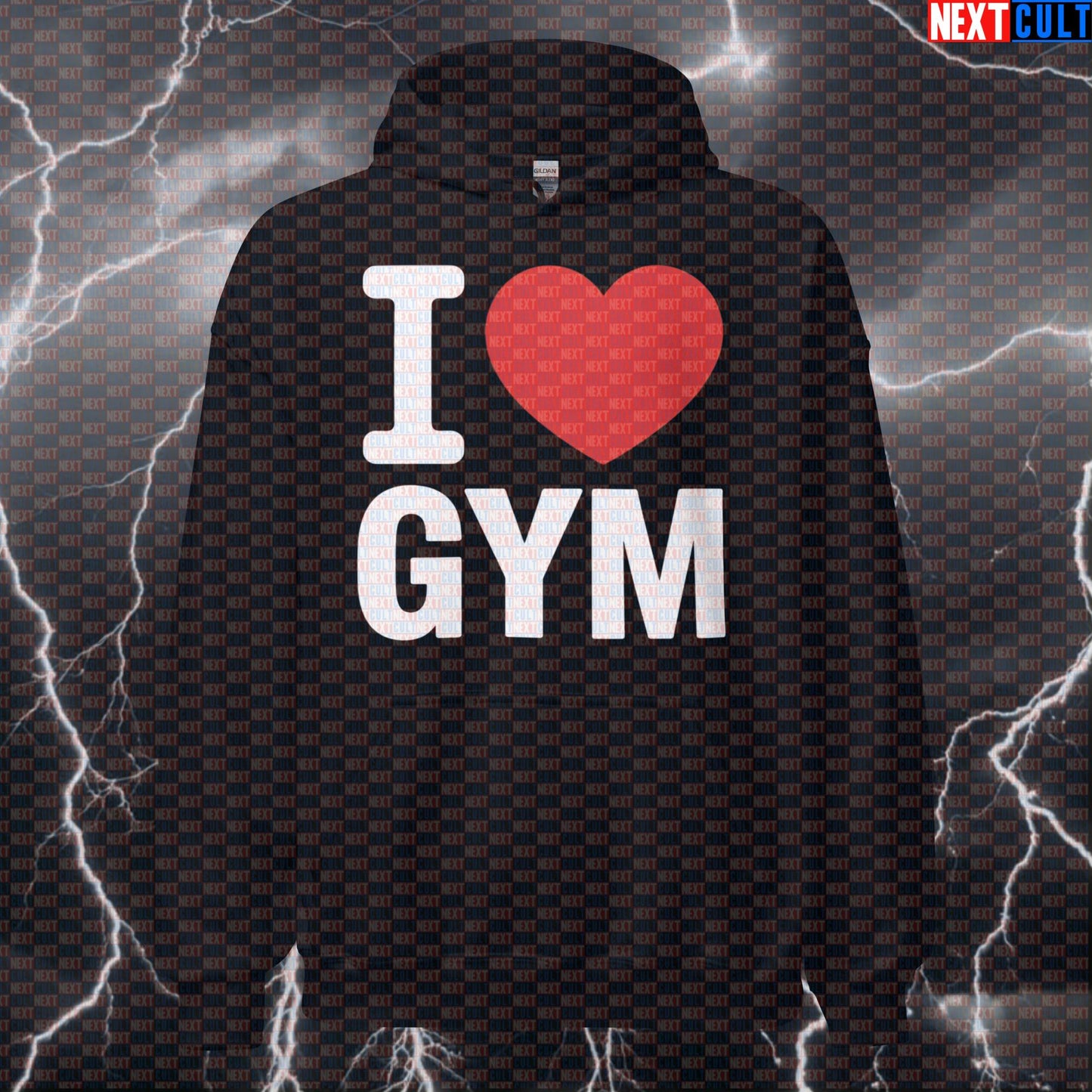 I Love Gym Funny Valentine's Gym Hoodie - Gym Lover Meme Hooded Sweatshirt Pullover Pump Cover Bodybuilding Fitness Gym Powerlifting Pump Cover Valentine's Day Workout Next Cult Brand