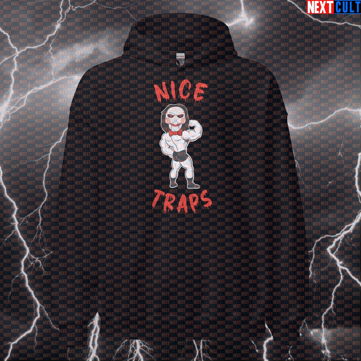 Nice Traps Big Back Funny Gym Hoodie - Halloween Horror Jigsaw Meme Hooded Sweatshirt Pullover Bodybuilding Films Fitness Gym Halloween Pump Cover Workout Next Cult Brand
