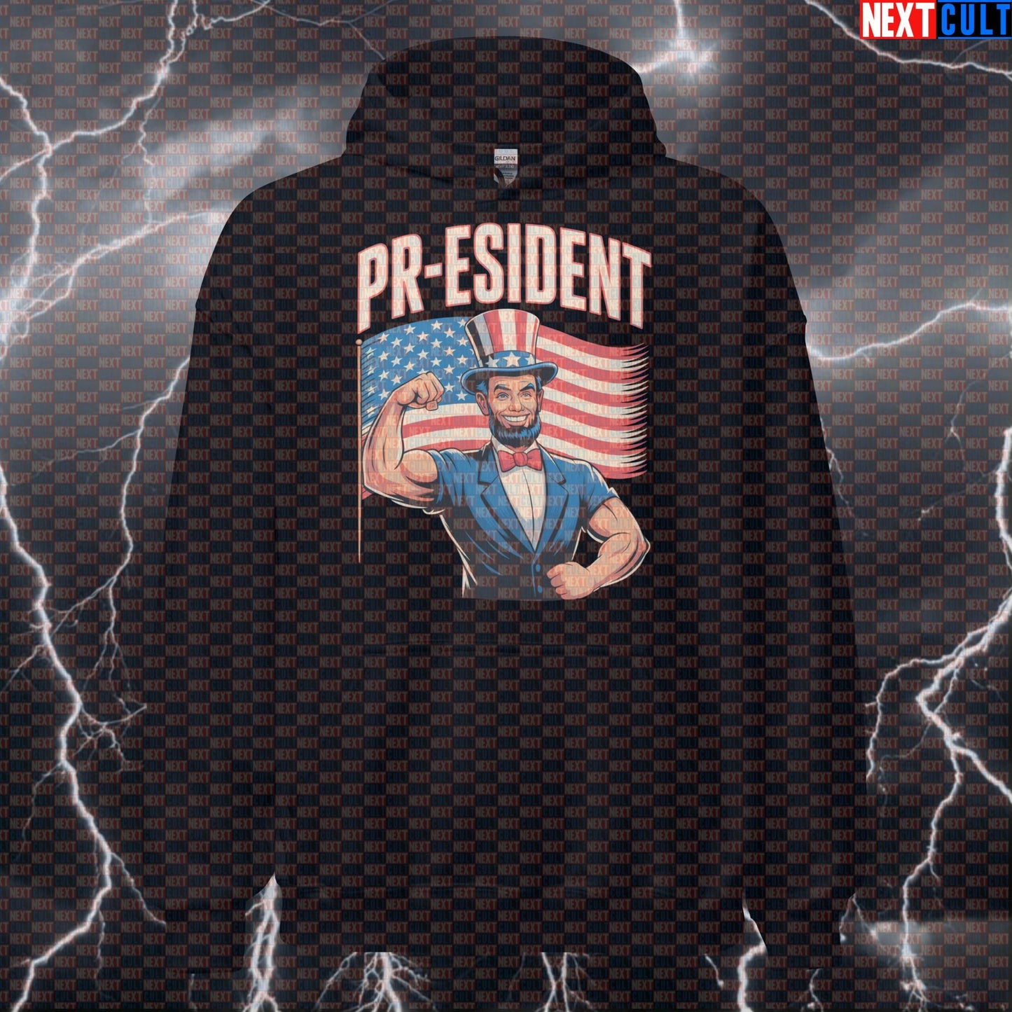 Funny Patriotic Gym Hoodie - Abraham Lincoln PRs Hooded Sweatshirt Pullover for 4th of July Workouts 4th of July Abraham Lincoln Bodybuilding Fitness Gym Powerlifting Pump Cover Workout Next Cult Brand