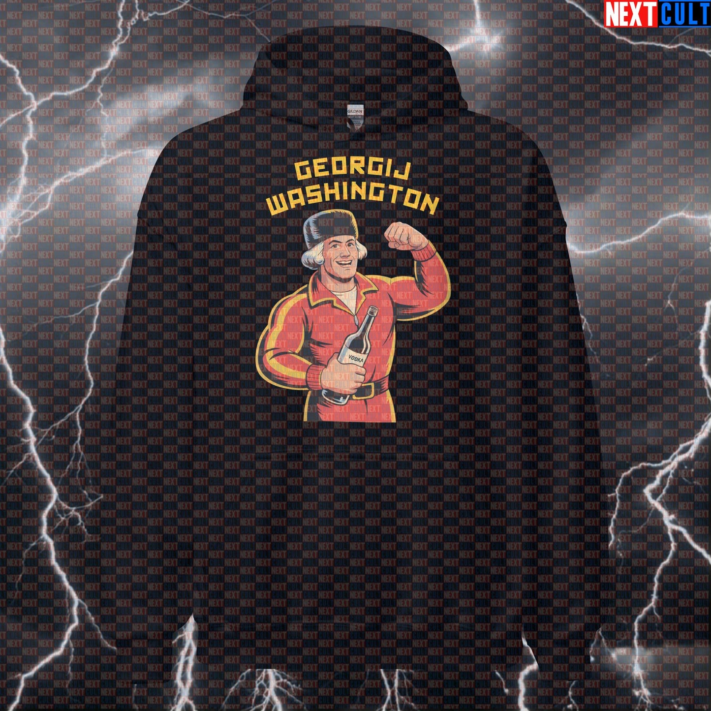 Funny Patriotic George Washington USSR Gym Hoodie - 4th of July Meme Hooded Sweatshirt Pump Cover Hoodies 4th of July Fitness George Washington Gym Pump Cover Workout Next Cult Brand