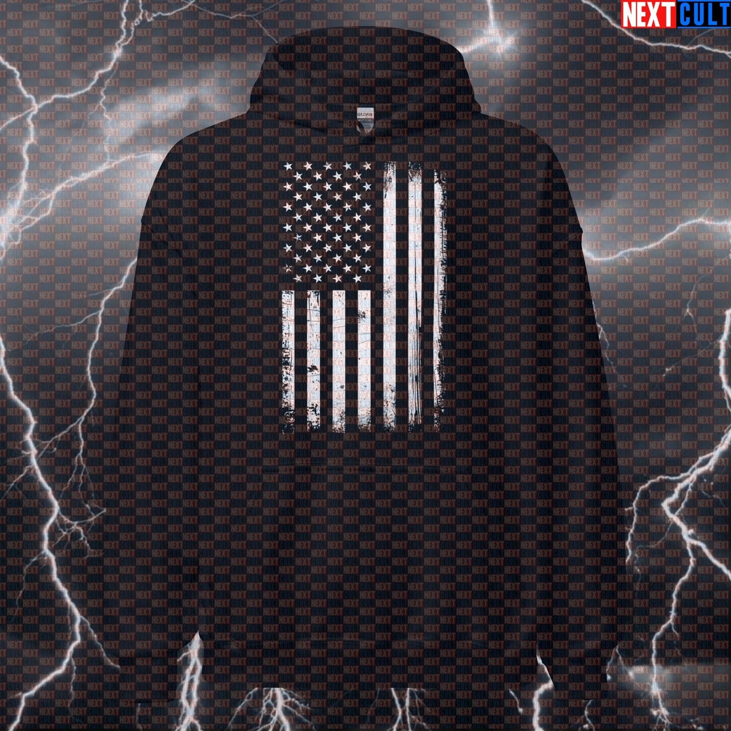 Distressed American Flag Funny 4th Of July Gym Hoodie - Patriotic Pump Cover Hooded Sweatshirt For Fitness Hoodies 4th of July Fitness Gym Pump Cover Workout Next Cult Brand