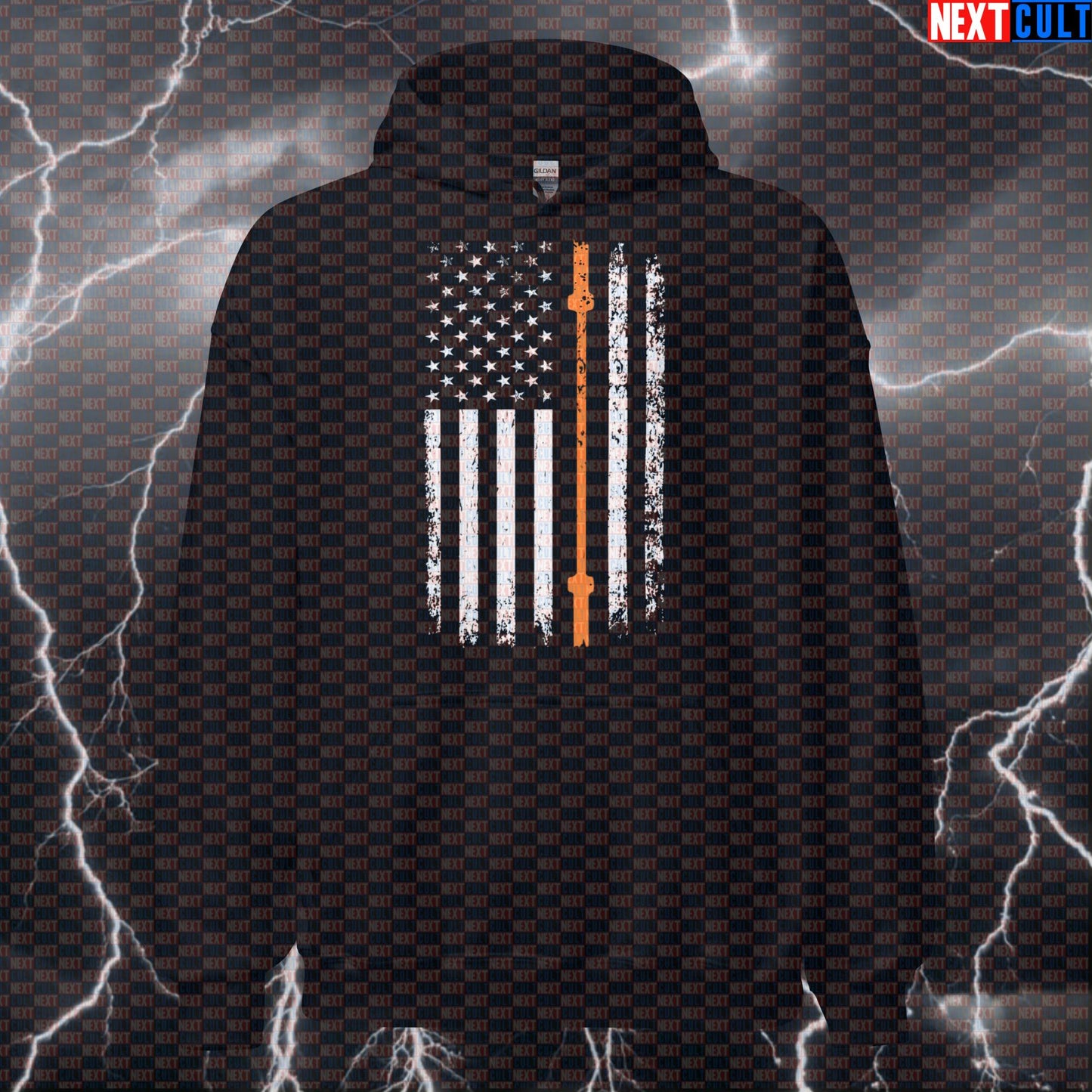 Thin Orange Line Patriotic Hoodie | SAR Honor Distressed Flag Gym Hoodie with Barbell Hoodies 4th of July Fitness Gym Powerlifting Pump Cover Workout Next Cult Brand