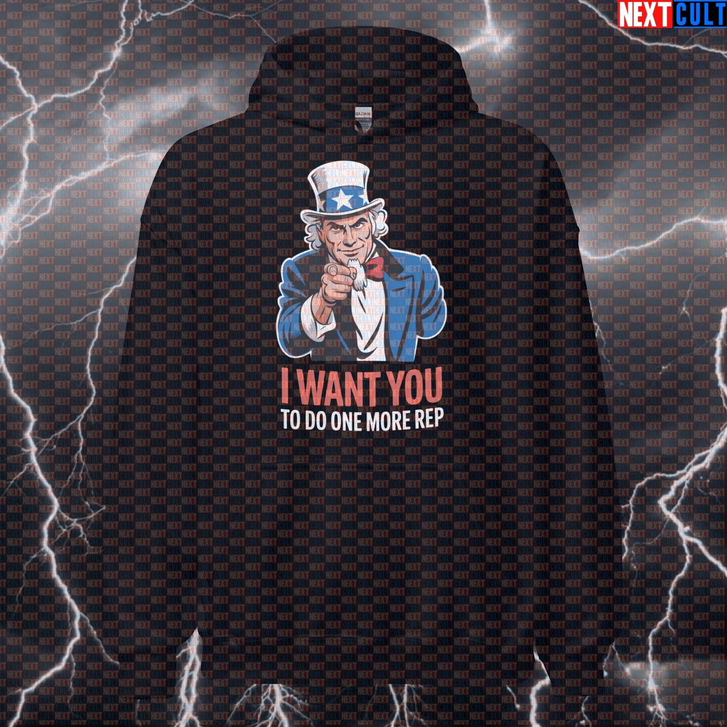 I Want You To Do One More Rep Funny Gym Hoodie - Uncle Sam Patriotic Hooded Sweatshirt Pullover 4th of July Bodybuilding Fitness Gym Pump Cover Uncle Sam Workout Next Cult Brand