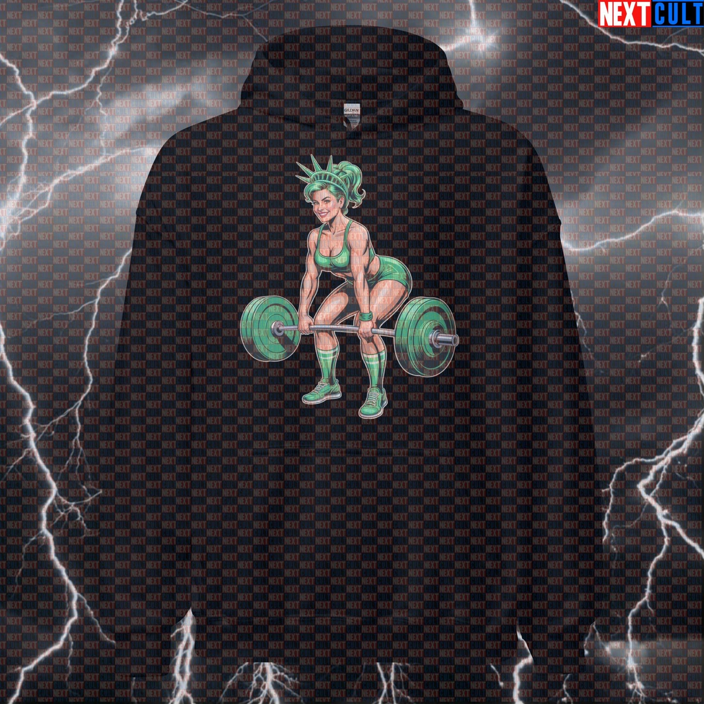 Funny Patriotic Deadlift Gym Hoodie - Statue Of Liberty 4th Of July Meme Hooded Sweatshirt 4th of July Bodybuilding Fitness Gym Leg Day Powerlifting Pump Cover Statue of LIberty Workout Next Cult Brand