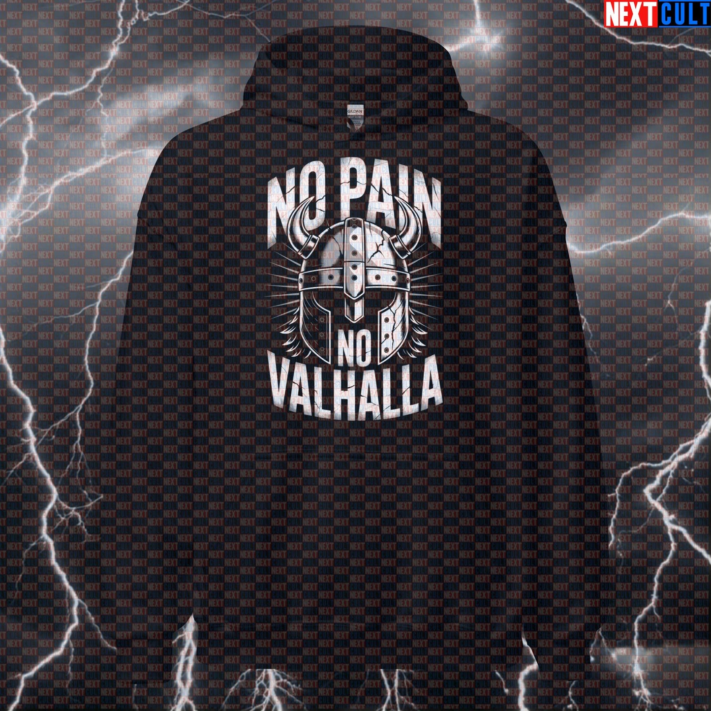 No Pain No Valhalla Funny Gym Hoodie - Viking Workout Hooded Sweatshirt Norse Pump Cover Pullover Bodybuilding Fitness Gym Pump Cover Vikings Workout Next Cult Brand