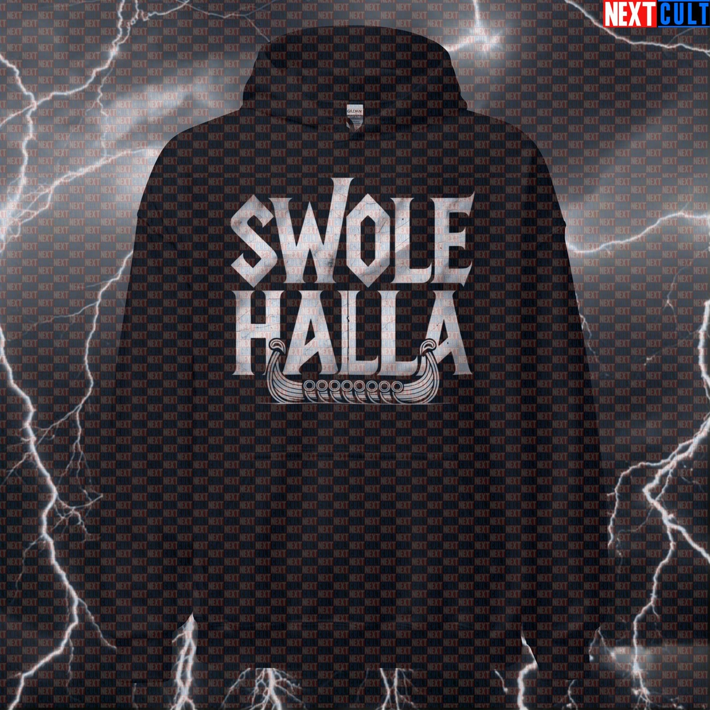 Swolehalla Funny Gym Hoodie - Viking Norse Workout Meme Hooded Sweatshirt Pullover Bodybuilding Fitness Gym Pump Cover Vikings Workout Next Cult Brand
