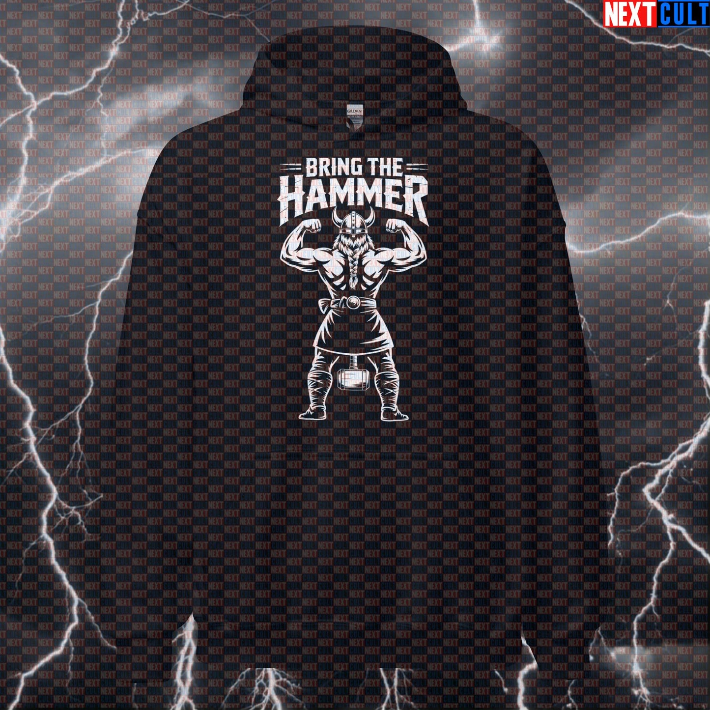 Bring The Hammer Funny Viking Gym Hoodie - Norse Pump Cover Hooded Sweatshirt for Lifters Fitness Gym Pump Cover Vikings Workout Next Cult Brand