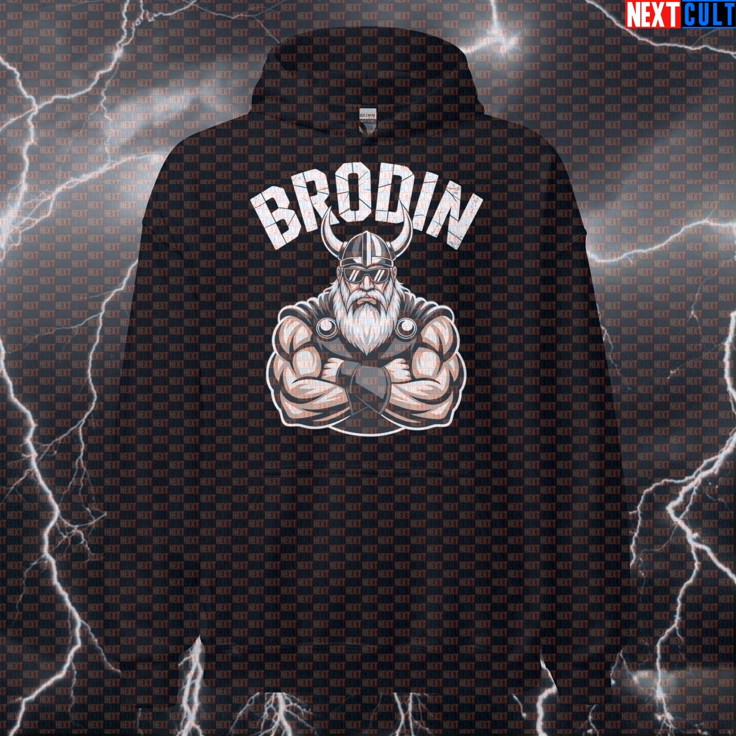 Funny Viking Brodin Gym Hoodie - Norse Gains Pump Cover Hooded Sweatshirt Pullover for Gym Bros Hoodies Bodybuilding Fitness Gym Pump Cover Vikings Workout Next Cult Brand