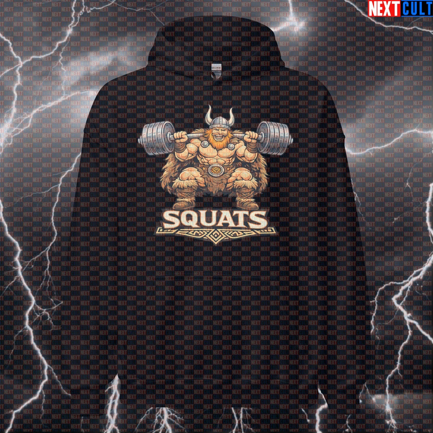 Viking Squats Funny Gym Hoodie - Norse Workout Meme Hooded Sweatshirt Pullover Pump Cover Bodybuilding Fitness Gym Leg Day Powerlifting Pump Cover Vikings Workout Next Cult Brand