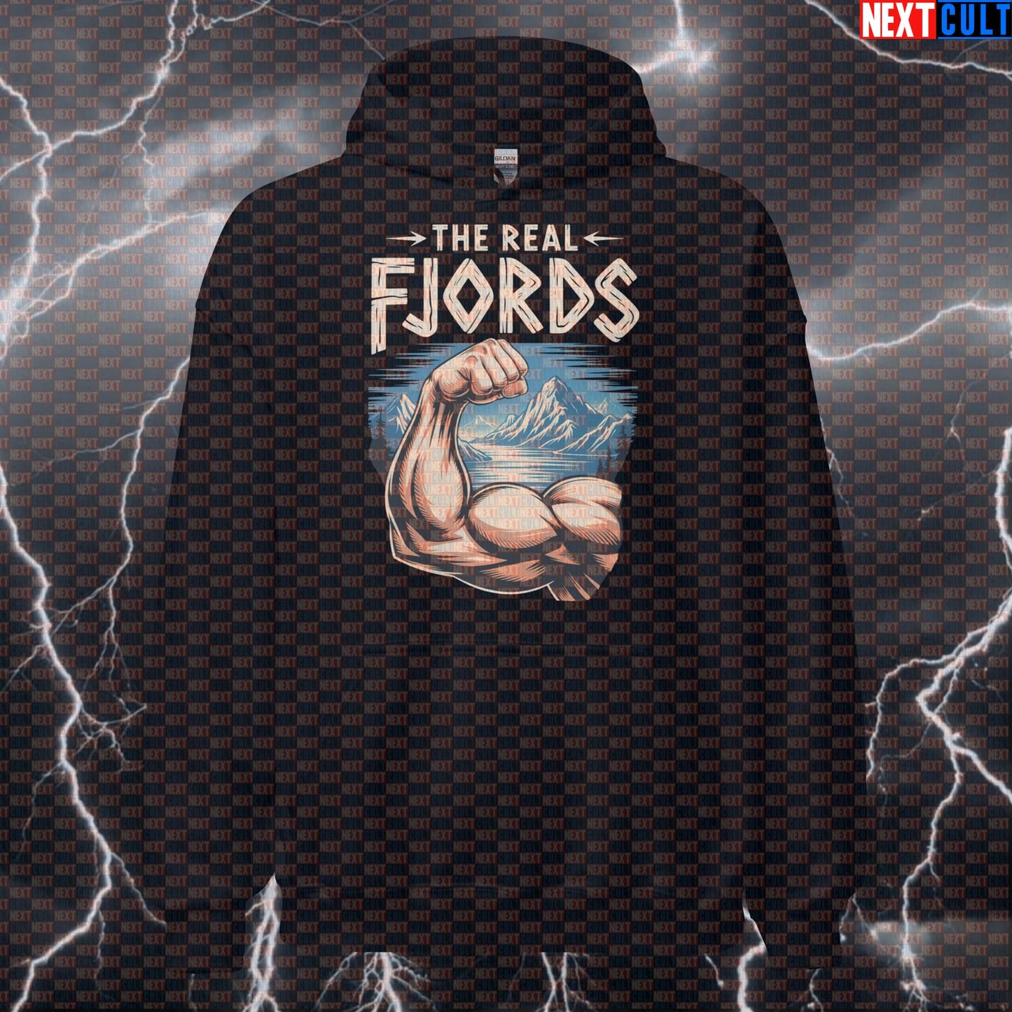 The Real Fjords Funny Gym Hoodie - Muscle Mountain Hooded Sweatshirt Pullover Pump Cover Hoodies Bodybuilding Fitness Gym Pump Cover Vikings Workout Next Cult Brand