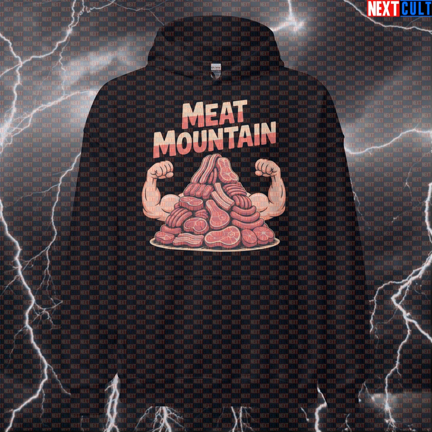 Meat Mountain Funny Gym Hoodie - Steak Sausage Meme Hooded Sweatshirt Pullover Pump Cover Hoodies Bodybuilding Fast Food Fitness Gym Pump Cover Workout Next Cult Brand