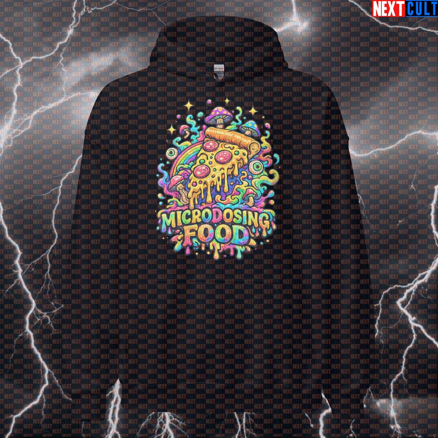 Psychedelic Pizza Funny Gym Hoodie | Microdosing Food Hooded Sweatshirt for Lifters Hoodies Fast Food Fitness Gym Pizza Pump Cover Workout Next Cult Brand