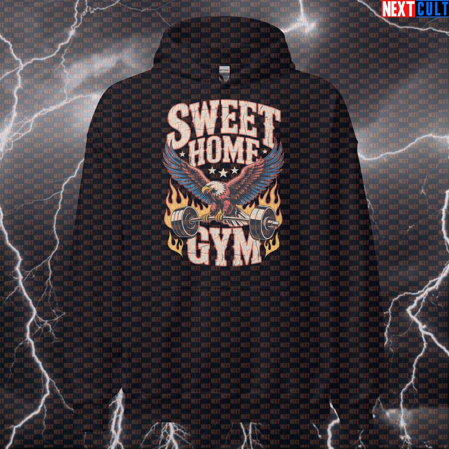 Funny Gym Hoodie | Lynyrd Skynyrd Sweet Home Gym Patriotic Hooded Sweatshirt for Workout & Lifters Pullover Pump Cover Hoodies 4th of July Bodybuilding Fitness Gym Home Gym Lynyrd Skynyrd Powerlifting Pump Cover Rock Music Workout Next Cult Brand