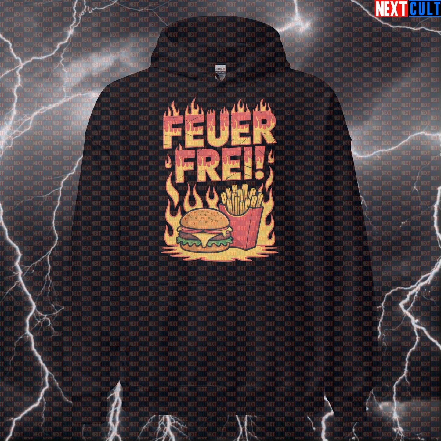 Feur Frei Funny Gym Hoodie - Rammstein Workout Hooded Sweatshirt Pullover Pump Cover Hoodies Bodybuilding Bulking Fast Food Fitness Gym Pump Cover Rammstein Rock Music Workout Next Cult Brand