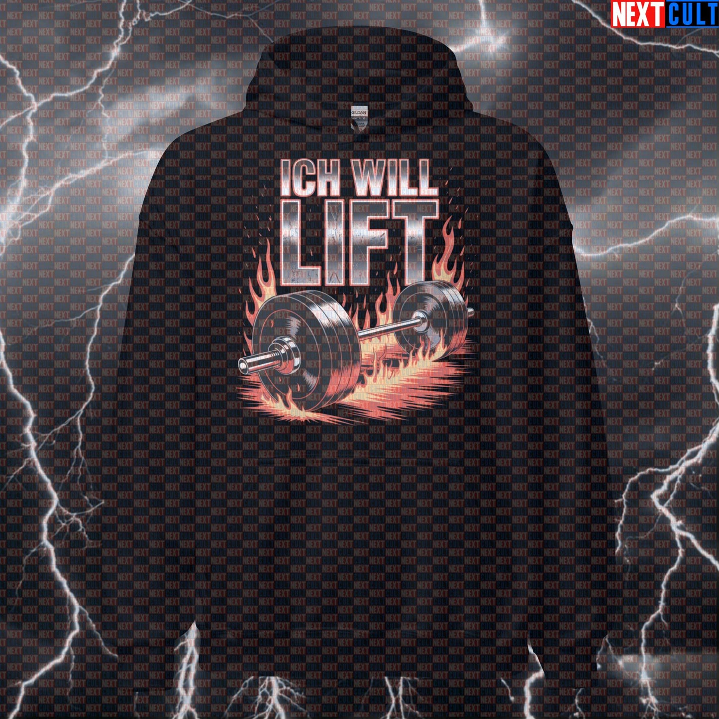 Ich Will Lift Funny Gym Hoodie - Rammstein Inspired Hooded Sweatshirt Pullover Pump Cover Hoodies Bodybuilding Fitness Gym Powerlifting Pump Cover Rammstein Rock Music Workout Next Cult Brand