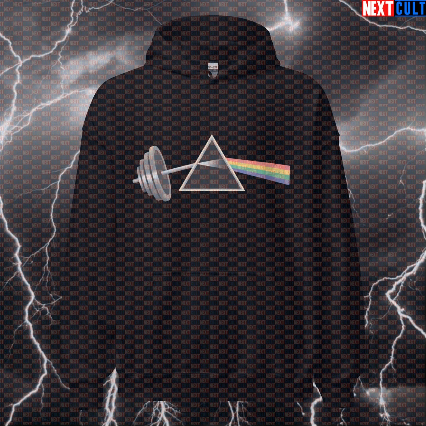 The Dark Side of Lifting Funny Gym Hoodie - Pink Floyd Meme Hooded Workout Pullover Pump Cover Hoodies Bodybuilding Fitness Gym Pink Floyd Powerlifting Pump Cover Rock Music Workout Next Cult Brand