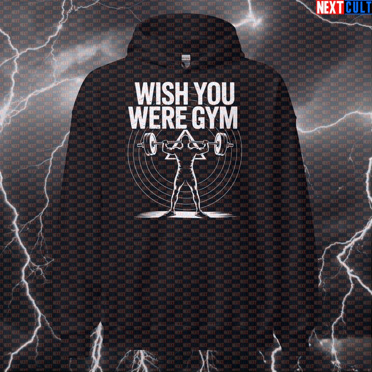 Wish You Were Gym Funny Gym Hoodie - Pink Floyd Meme Hooded Sweatshirt Pullover Pump Cover Hoodies Bodybuilding Fitness Gym Pink Floyd Powerlifting Pump Cover Rock Music Workout Next Cult Brand