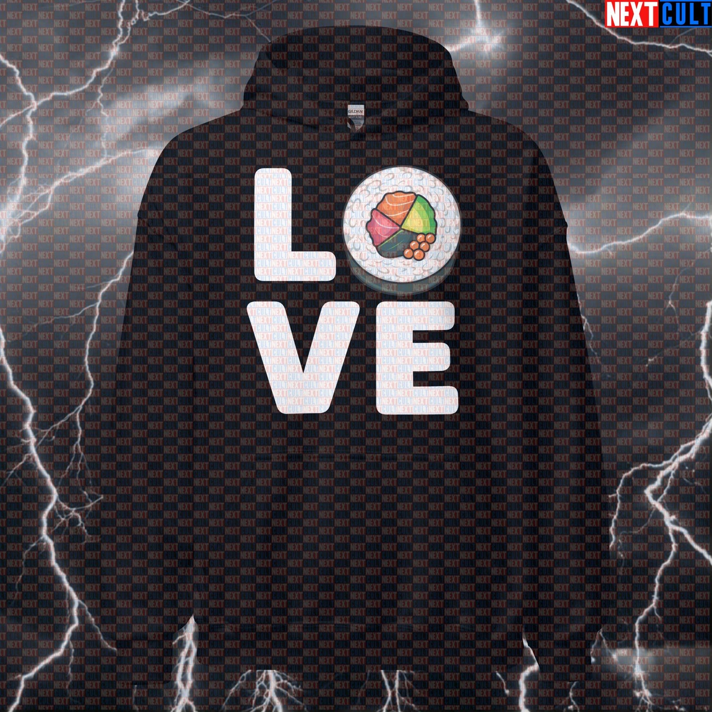 Funny Sushi Gains Gym Hoodie | Foodie Bodybuilding Hooded Pullover Hoodies Bodybuilding Bulking Fast Food Fitness Gym Pump Cover Valentine's Day Workout Next Cult Brand