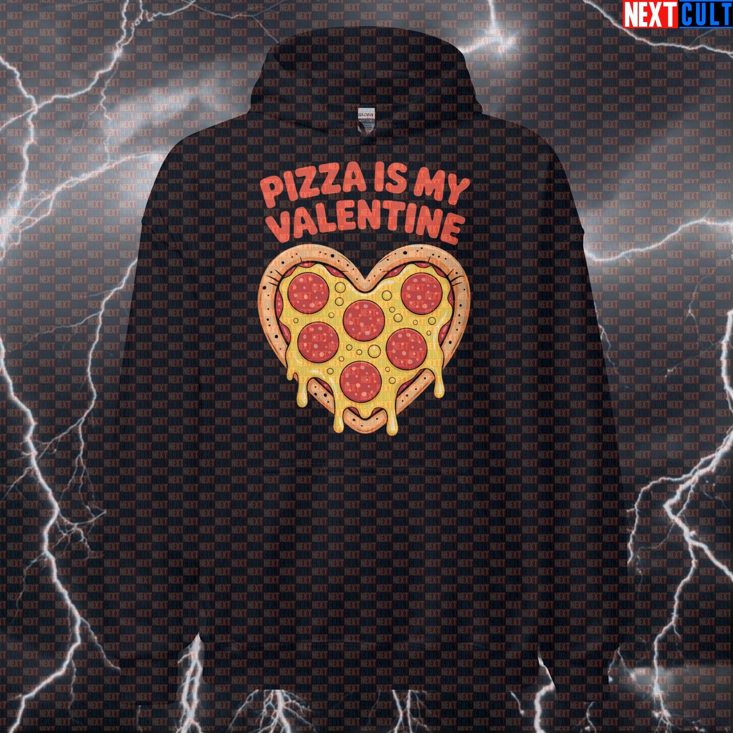 Pizza Is My Valentine Funny Gym Hoodie - Pizza Lover Valentine's Day Hooded Sweatshirt Pullover Hoodies Bodybuilding Bulking Fast Food Fitness Gym Pizza Pump Cover Valentine's Day Workout Next Cult Brand