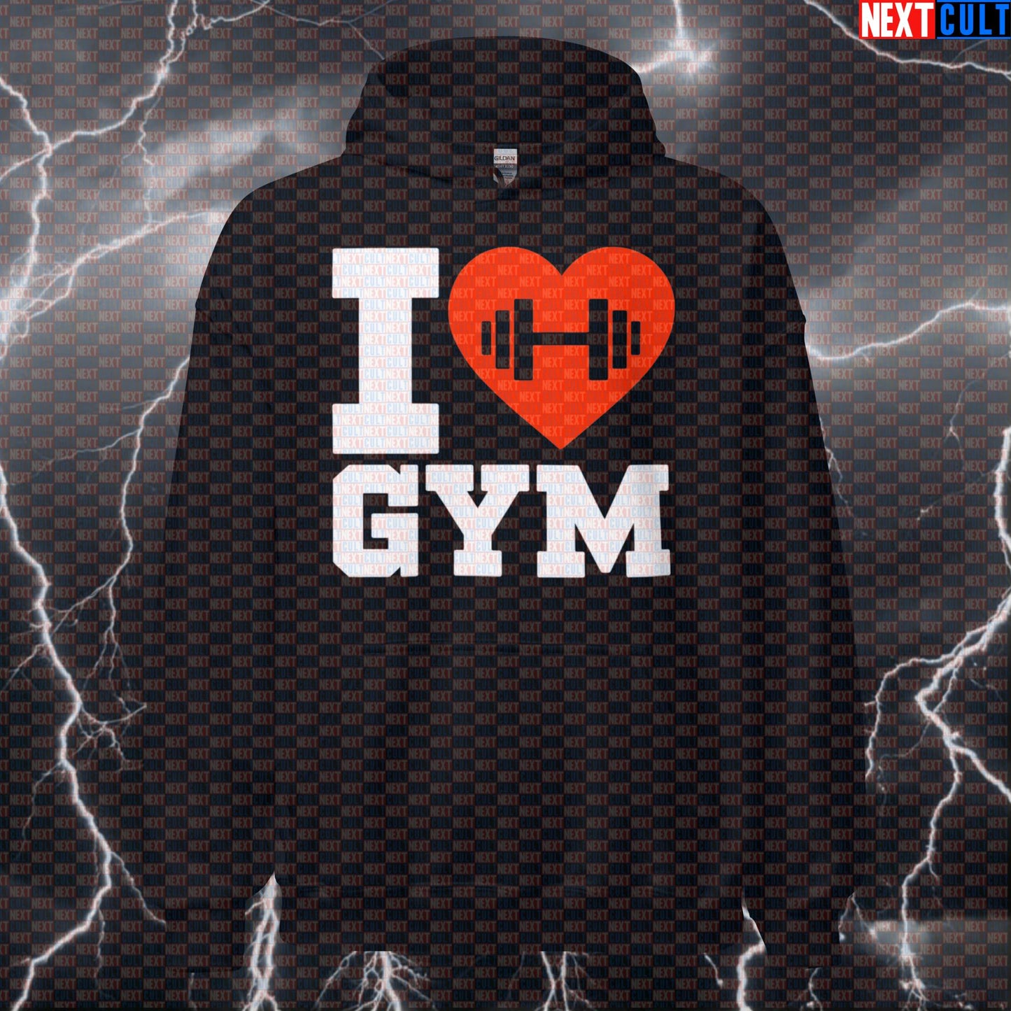 I Love Gym Valentine's Day Funny Gym Hoodie - Gym Lover Hooded Sweatshirt Pullover Pump Cover Hoodies Bodybuilding Fitness Gym Powerlifting Pump Cover Valentine's Day Workout Next Cult Brand