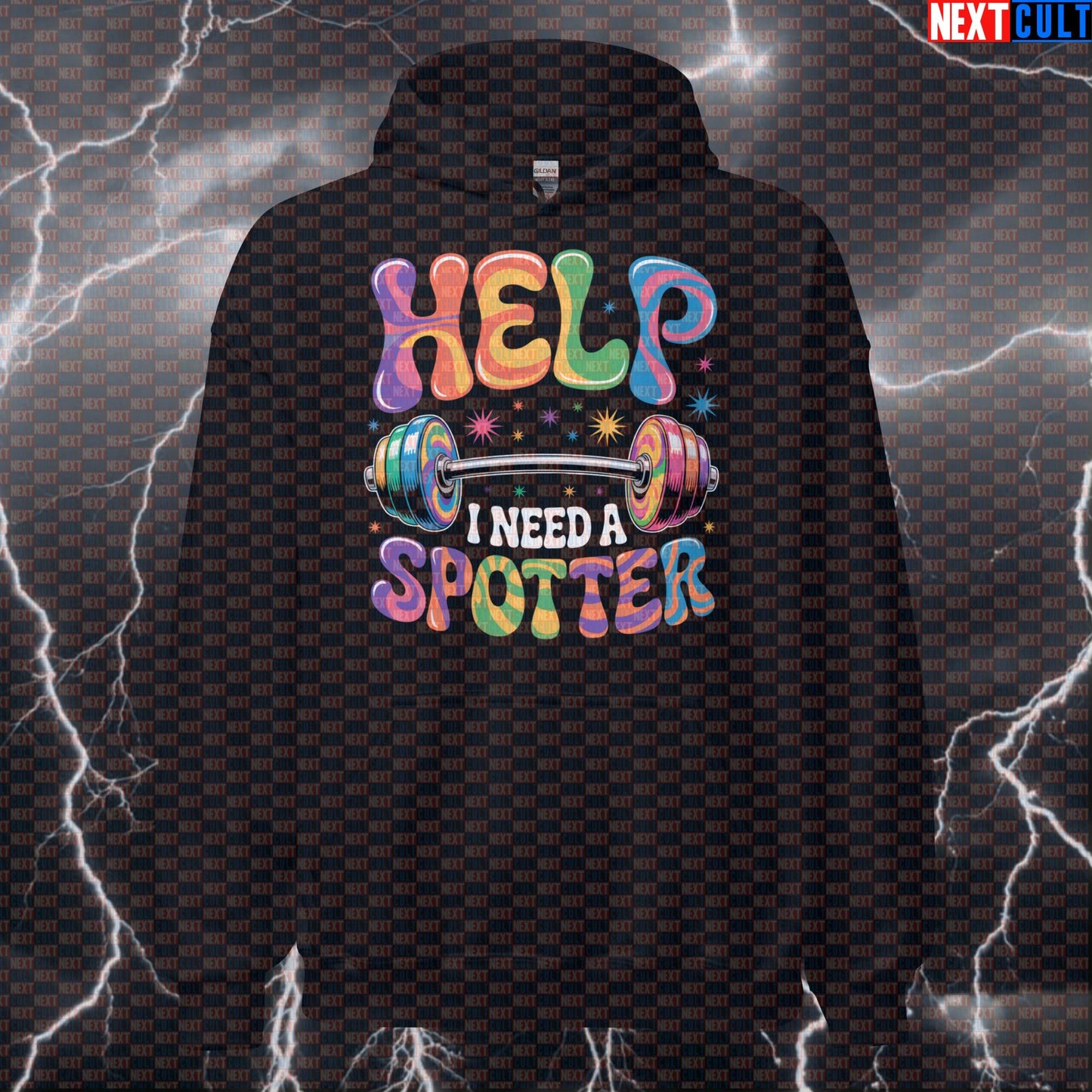 Help I Need a Spotter Funny Gym Hoodie - Beatles Inspired Spotter Meme Hooded Sweatshirt Pullover Hoodies Bodybuilding Fitness Gym Powerlifting Pump Cover Rock Music The Beatles Workout Next Cult Brand