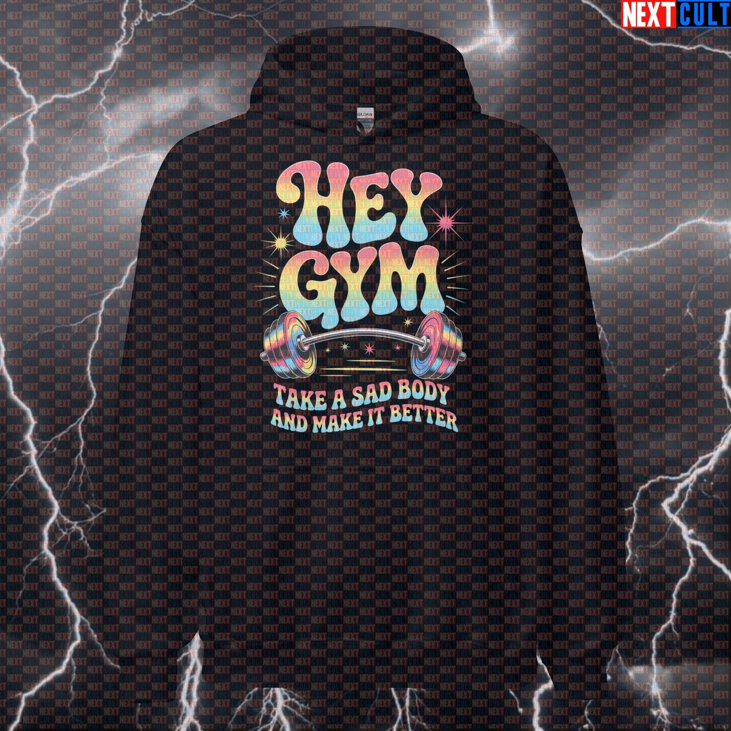Hey Gym Take A Sad Body And Make It Better Funny Gym Hoodie - Beatles Meme Hooded Sweatshirt Pullover Hoodies Bodybuilding Fitness Gym Pump Cover Rock Music The Beatles Workout Next Cult Brand