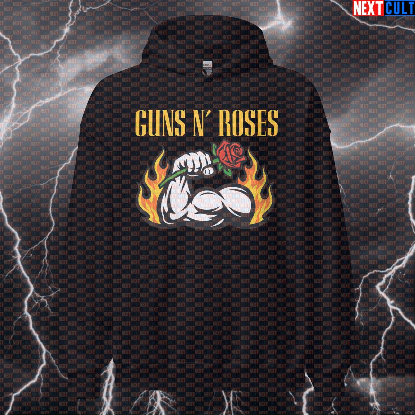 Big Guns Rock Gym Hoodie Funny Workout Hoodie for Lifters Who Love Rock Music, Big Biceps and Gym Gains Hoodies Bodybuilding Fitness Guns N' Roses Gym Pump Cover Rock Music Workout Next Cult Brand