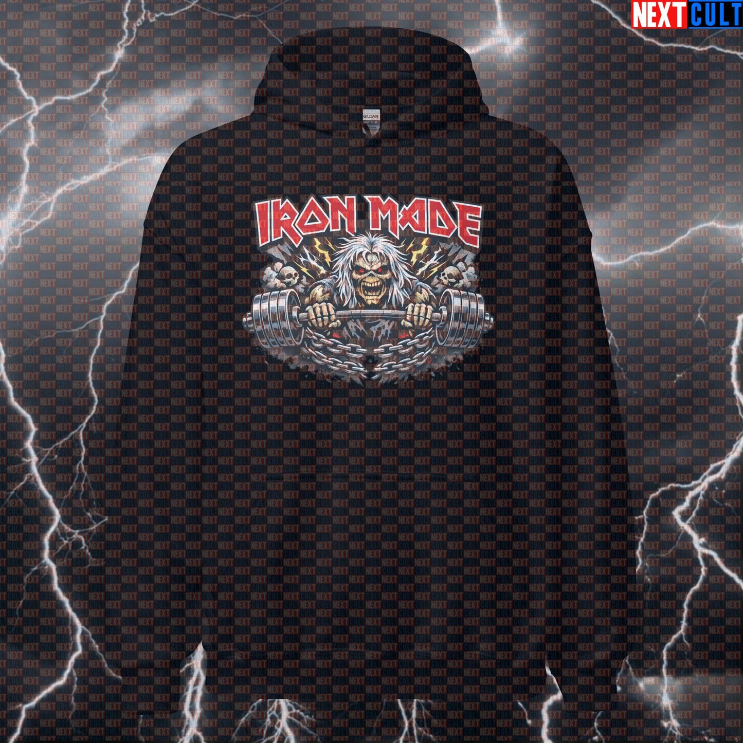 Iron Made Made by Iron Heavy Metal Gym Hoodie — Funny Iron Maiden Rock Music Fitness & Bodybuilding Hoodie for Lifting Heavy & Gains Hoodies Fitness Gym Iron Maiden Powerlifting Pump Cover Rock Music Workout Next Cult Brand