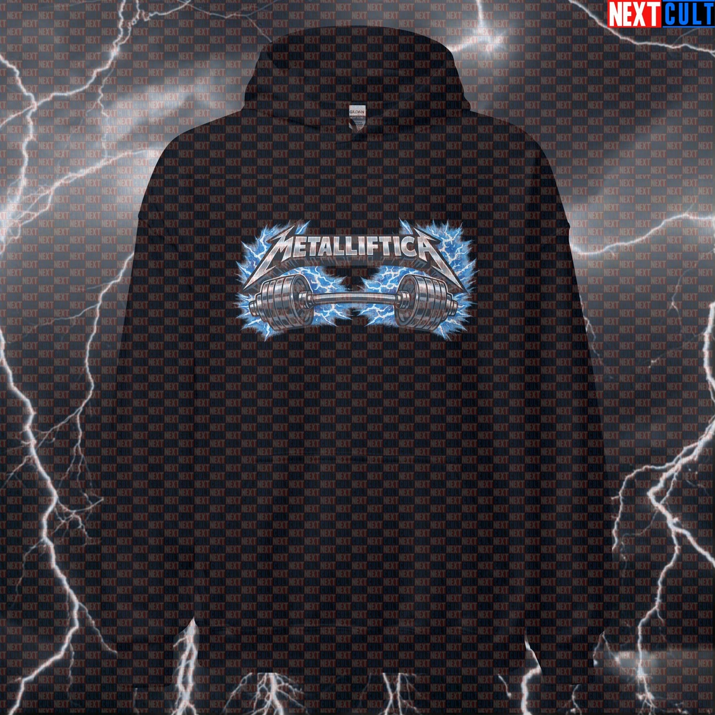 Metalliftica Metallica Heavy Metal Gym Hoodie — Funny Rock Music Bodybuilding & Powerlifting Workout Hoodie for Lifting Metal Bodybuilding Fitness Gym Metallica Powerlifting Pump Cover Rock Music Workout Next Cult Brand