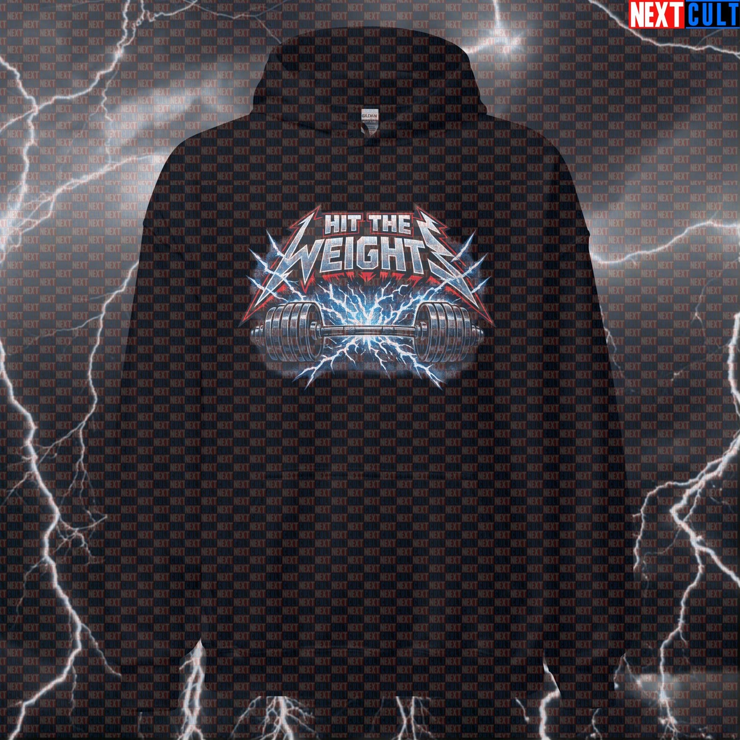 Hit The Weights Metallica Heavy Metal Gym Hoodie — Funny Bodybuilding & Powerlifting Workout Hoodie for Lifting Metal Bodybuilding Fitness Gym Metallica Powerlifting Pump Cover Rock Music Workout Next Cult Brand