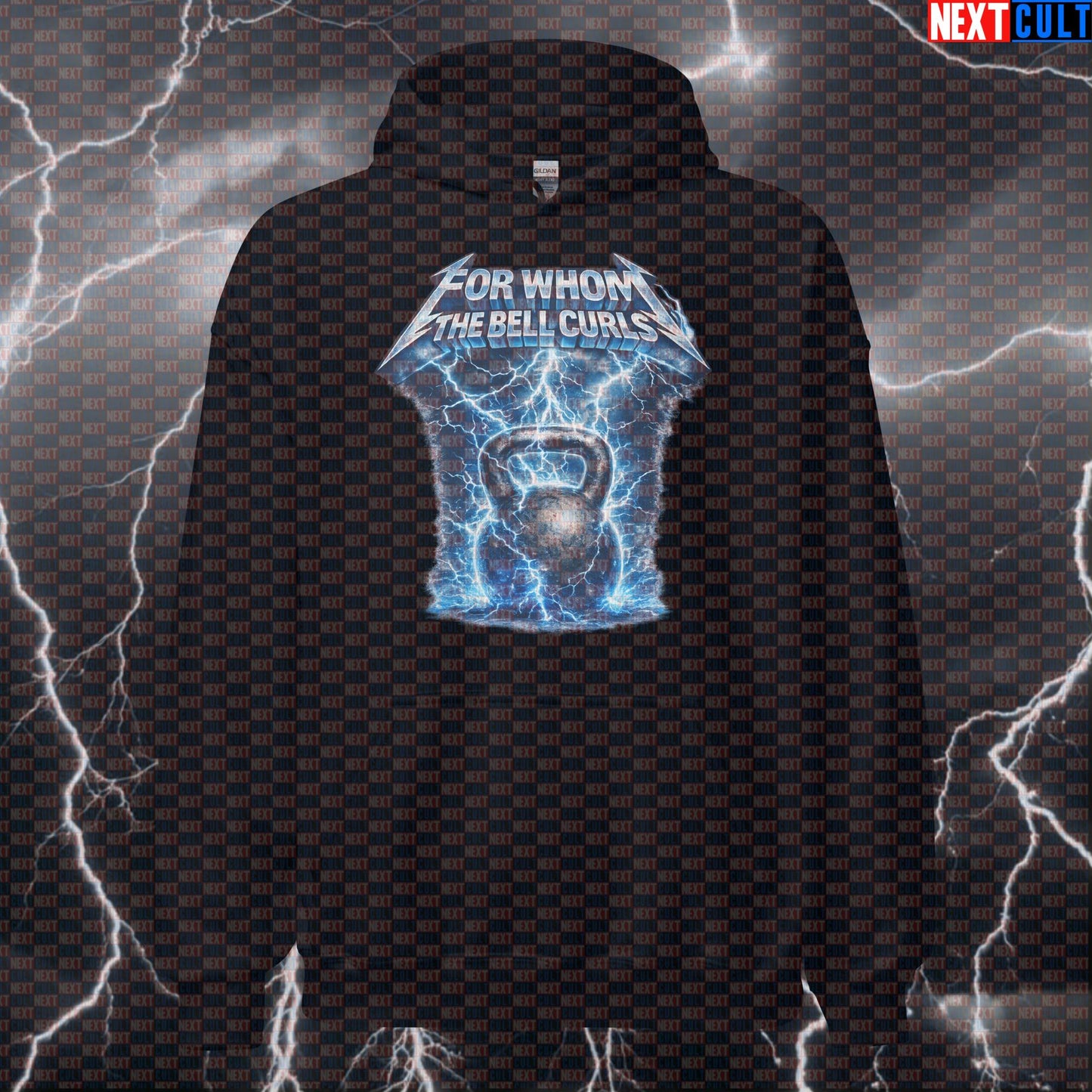 For Whom The Bell Curls Funny Gym Hoodie Metallica Kettlebell Heavy Metal Workout Hoodie for Lifters Bodybuilding Fitness Gym Kettlebell Metallica Pump Cover Rock Music Workout Next Cult Brand